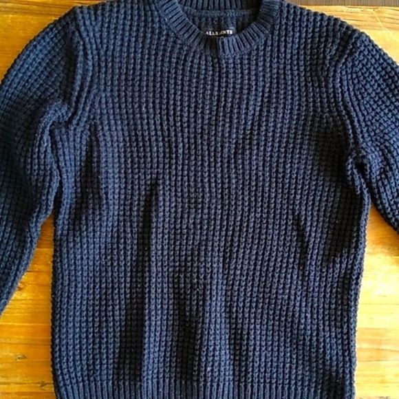 AllSaints burled wool sweater navy sz xs Tornn Raven Chunky Academia Soho Boho - Picture 1 of 5